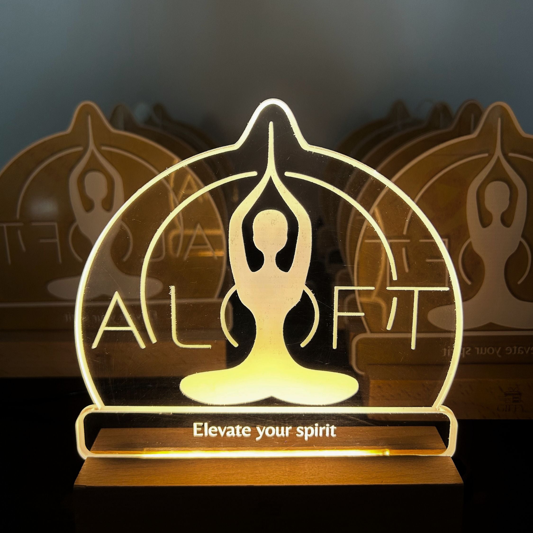 Custom LED Acrylic Standee with Wooden Base | Personalized Logo Gift ...